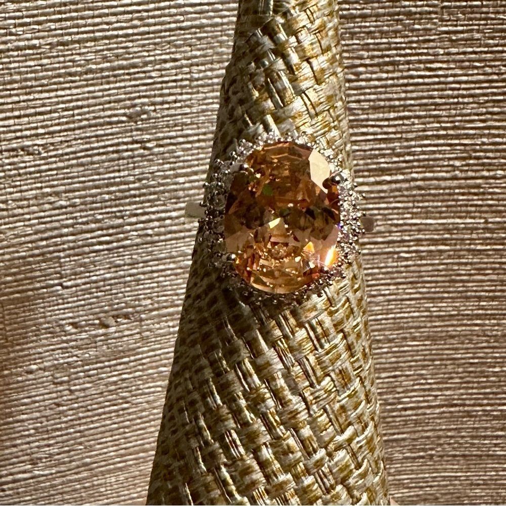💗💗NEW💗💗WOW!BEAUTY 11CT ROUND MORGANITE RING W CZ DIAMONDS CIRCLING OUTSIDE - Picture 8 of 11